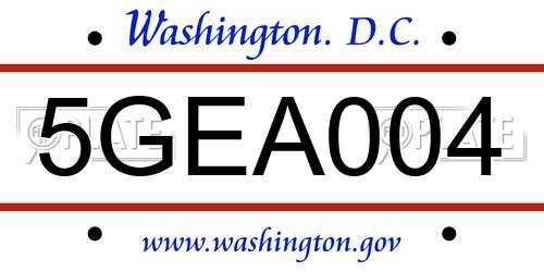 5GEA004 District Of Columbia License Plate