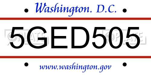 5GED505 District Of Columbia License Plate