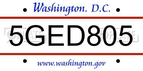 5GED805 District Of Columbia License Plate