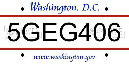 5GEG406 District Of Columbia License Plate