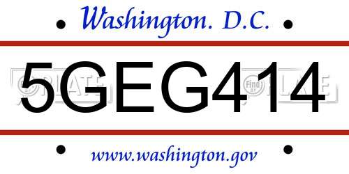 5GEG414 District Of Columbia License Plate