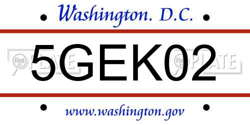 5GEK02 District Of Columbia License Plate