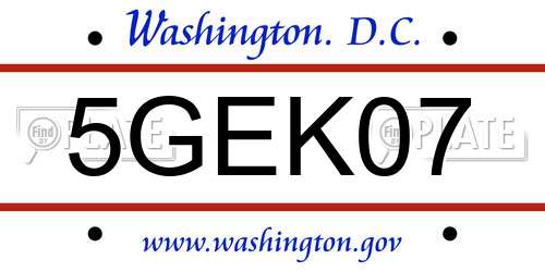 5GEK07 District Of Columbia License Plate