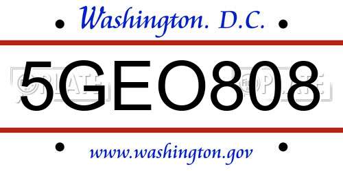 5GEO808 District Of Columbia License Plate