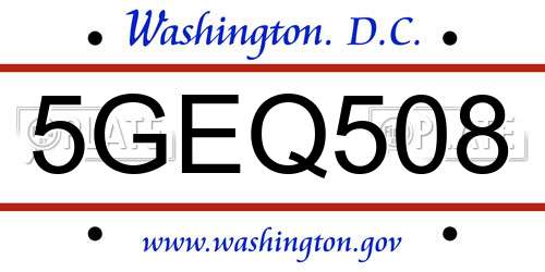 5GEQ508 District Of Columbia License Plate