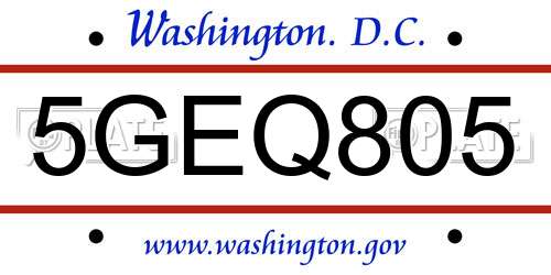 5GEQ805 District Of Columbia License Plate