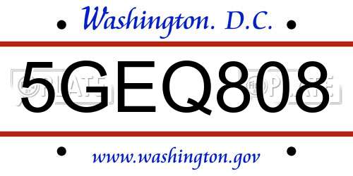 5GEQ808 District Of Columbia License Plate