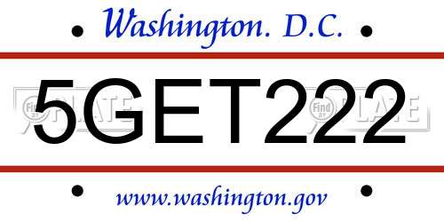 5GET222 District Of Columbia License Plate