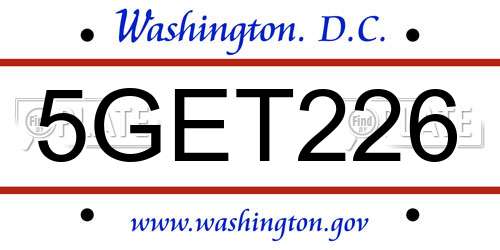 5GET226 District Of Columbia License Plate