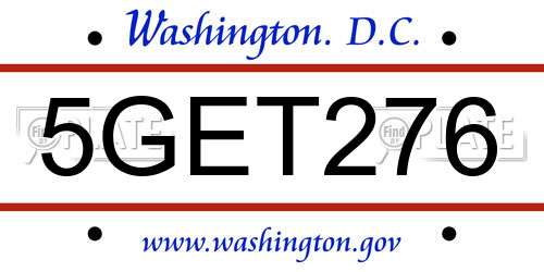 5GET276 District Of Columbia License Plate