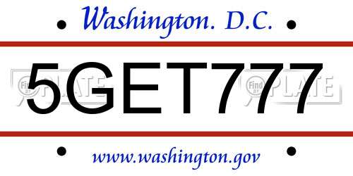 5GET777 District Of Columbia License Plate