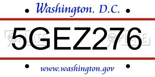 5GEZ276 District Of Columbia License Plate