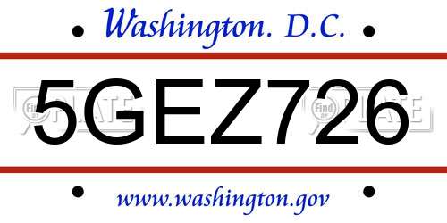 5GEZ726 District Of Columbia License Plate