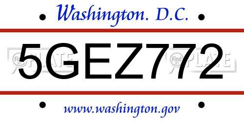 5GEZ772 District Of Columbia License Plate