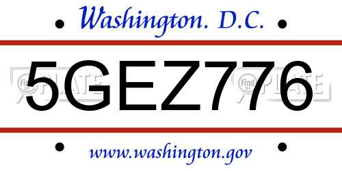 5GEZ776 District Of Columbia License Plate