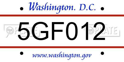 5GF012 District Of Columbia License Plate