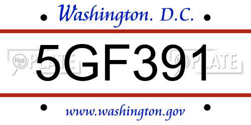 5GF391 District Of Columbia License Plate