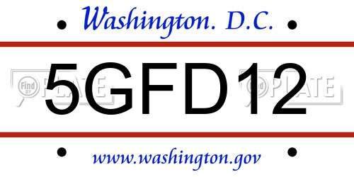 5GFD12 District Of Columbia License Plate