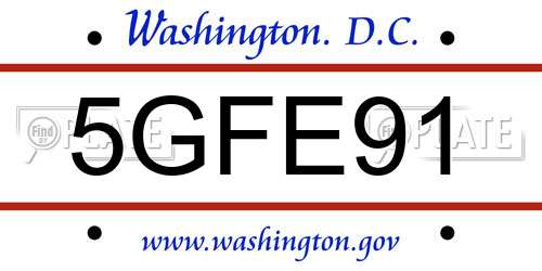 5GFE91 District Of Columbia License Plate