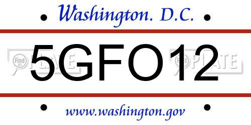 5GFO12 District Of Columbia License Plate