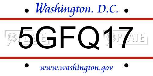 5GFQ17 District Of Columbia License Plate