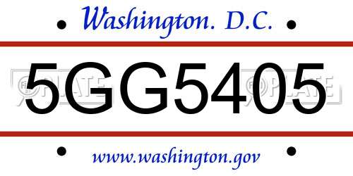 5GG5405 District Of Columbia License Plate