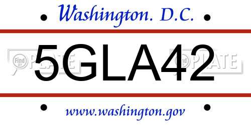 5GLA42 District Of Columbia License Plate