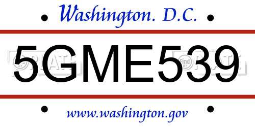 5GME539 District Of Columbia License Plate