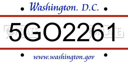 5GO2261 District Of Columbia License Plate