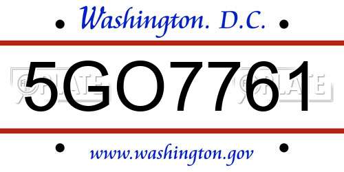 5GO7761 District Of Columbia License Plate