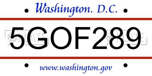 5GOF289 District Of Columbia License Plate