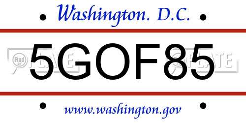 5GOF85 District Of Columbia License Plate