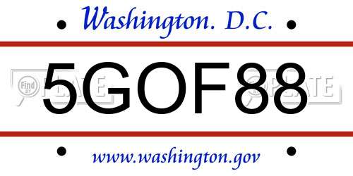 5GOF88 District Of Columbia License Plate
