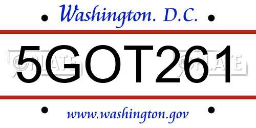 5GOT261 District Of Columbia License Plate