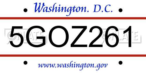 5GOZ261 District Of Columbia License Plate