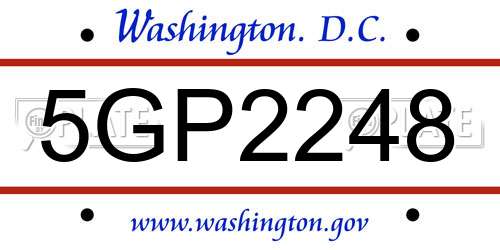 5GP2248 District Of Columbia License Plate