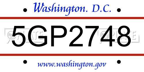 5GP2748 District Of Columbia License Plate