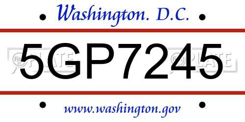 5GP7245 District Of Columbia License Plate