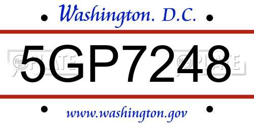 5GP7248 District Of Columbia License Plate