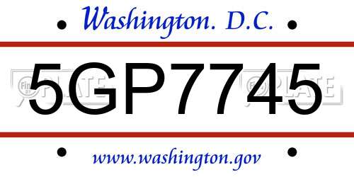 5GP7745 District Of Columbia License Plate