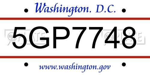 5GP7748 District Of Columbia License Plate