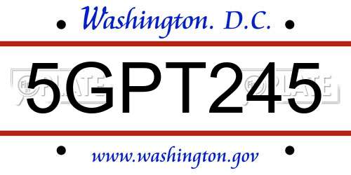 5GPT245 District Of Columbia License Plate