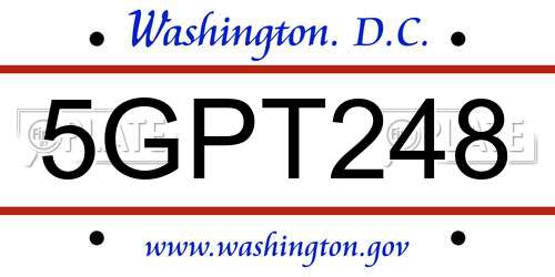 5GPT248 District Of Columbia License Plate