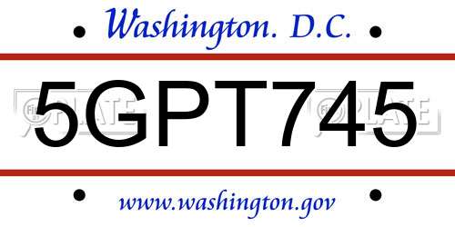 5GPT745 District Of Columbia License Plate