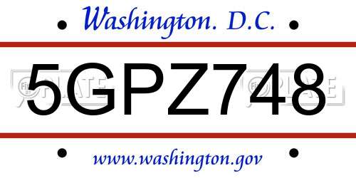 5GPZ748 District Of Columbia License Plate
