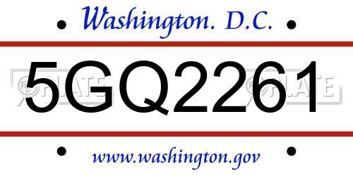 5GQ2261 District Of Columbia License Plate