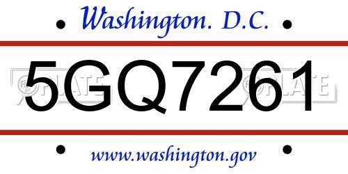 5GQ7261 District Of Columbia License Plate
