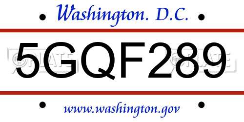 5GQF289 District Of Columbia License Plate