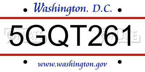 5GQT261 District Of Columbia License Plate