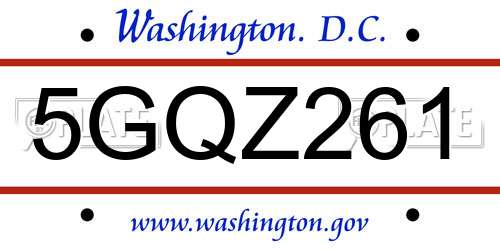 5GQZ261 District Of Columbia License Plate